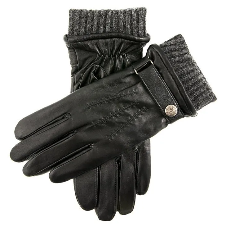 Gants en cuir doublés de laine mélangée à écran tactile pour hommes