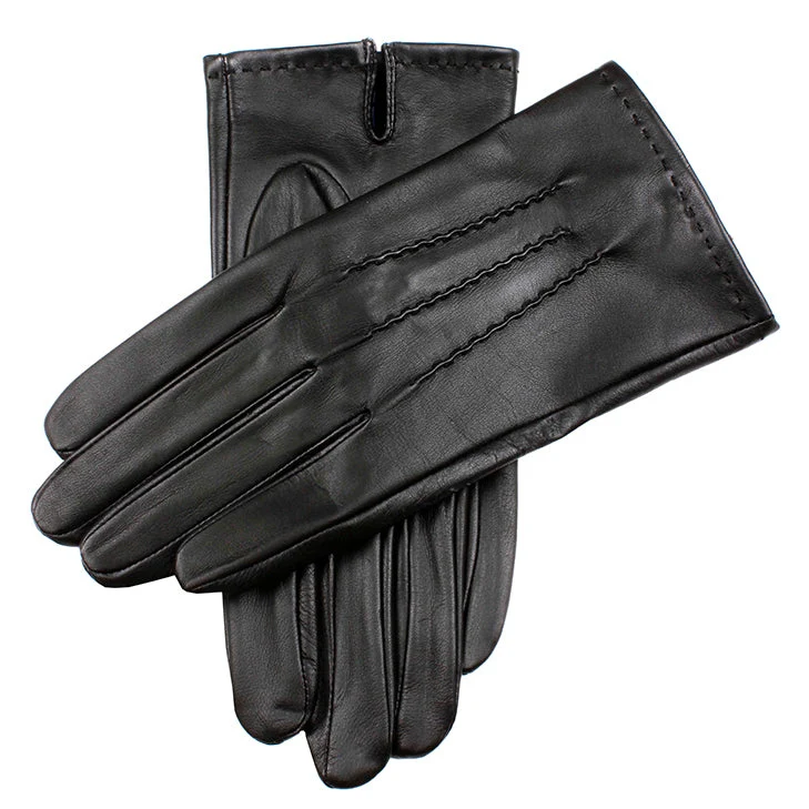 Men's Touchscreen Three-Point Fleece-Lined Leather Gloves