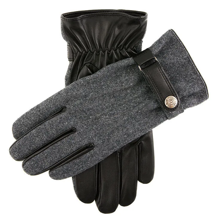 Gants en flanelle et cuir à trois points pour hommes