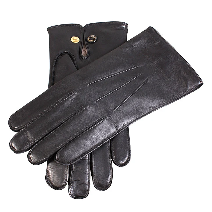 Men's Three-Point Wool-Lined Leather Officer's Gloves