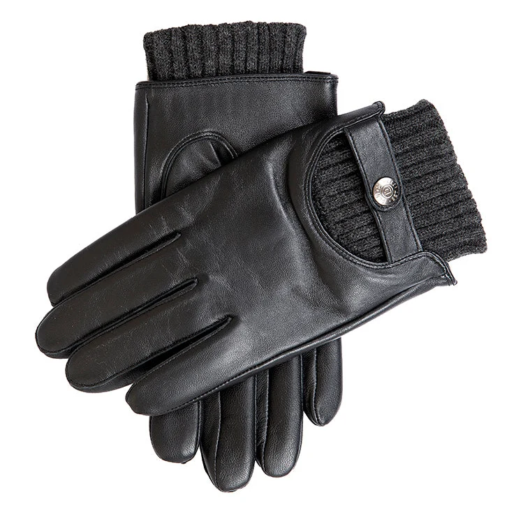 Gants en cuir doublés pour écran tactile avec poignets tricotés pour hommes