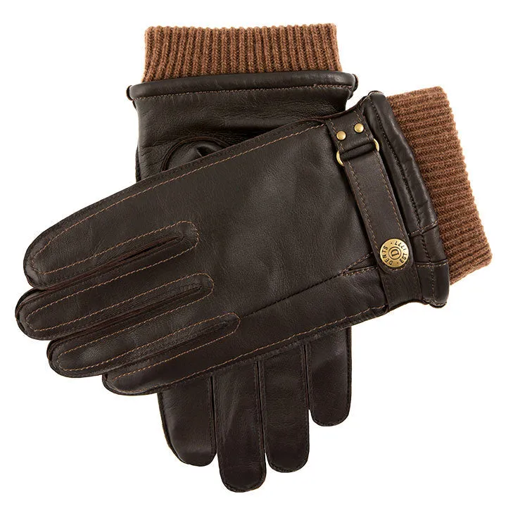 Gants en cuir doublés de laine mélangée pour hommes avec poignets tricotés