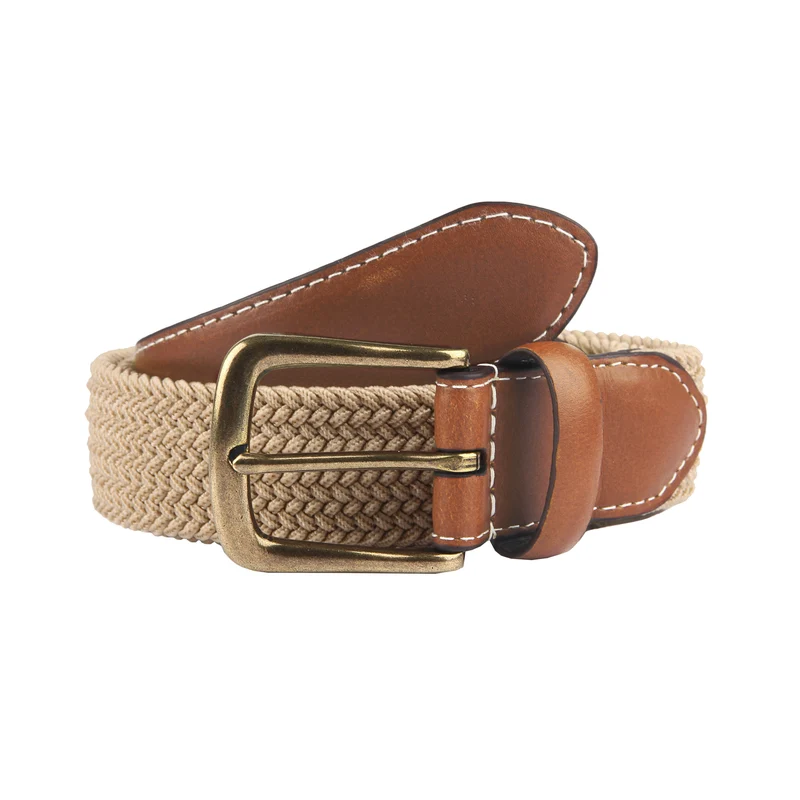 Men's Woven Stretch Belt with Antique Brushed Gold Buckle