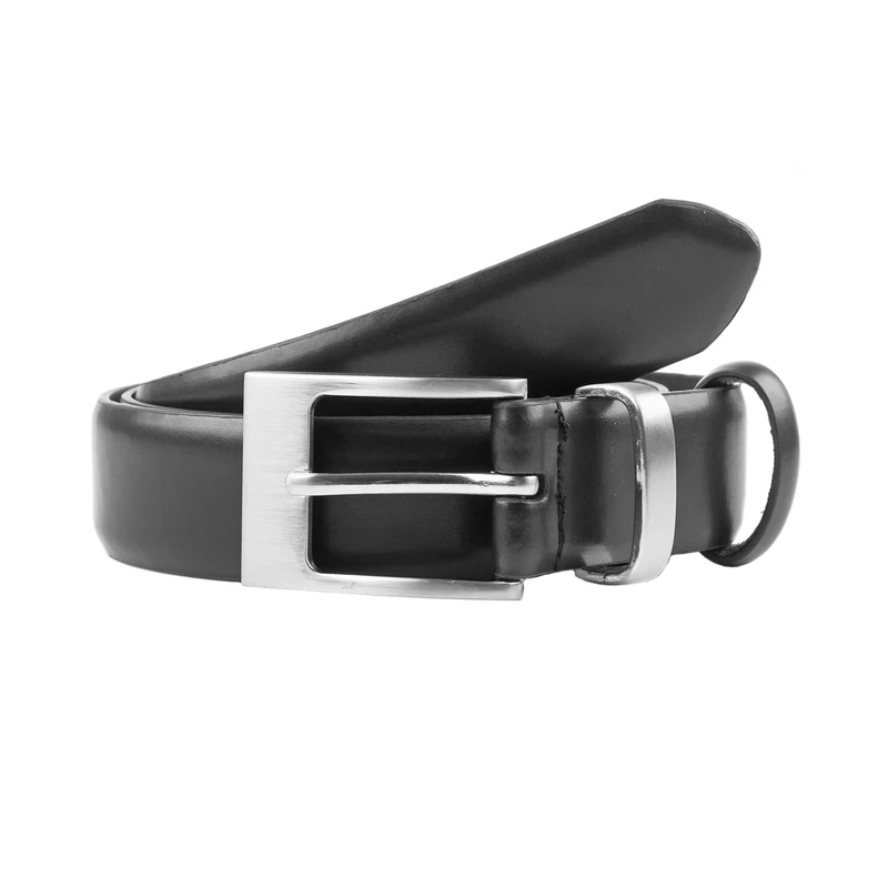 Men's Slim Lined Leather Belt with Brushed Nickel Buckle