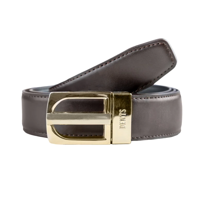 Men's Reversible Leather Belt with Gold and Nickel Buckle