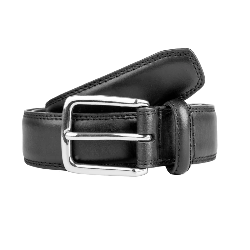 Men's Lined Leather Belt with Shiny Gilt Nickel Buckle