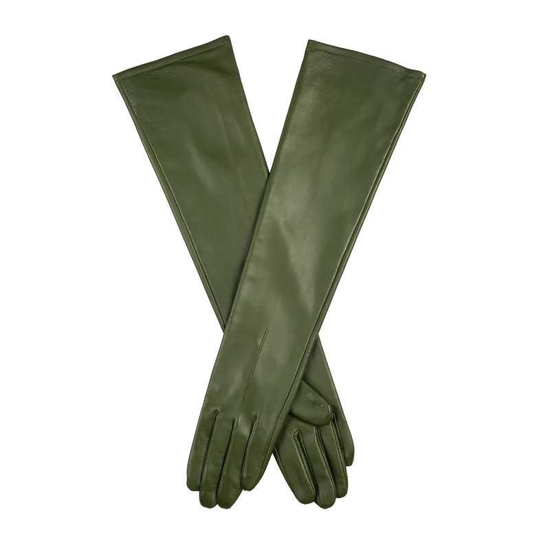 Women's Single-Point Long Above-Elbow Lined Leather Gloves
