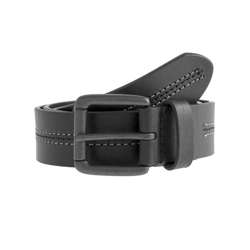 Men's Lined Full-Grain Leather Belt with Gunmetal Buckle and Stitch Detail