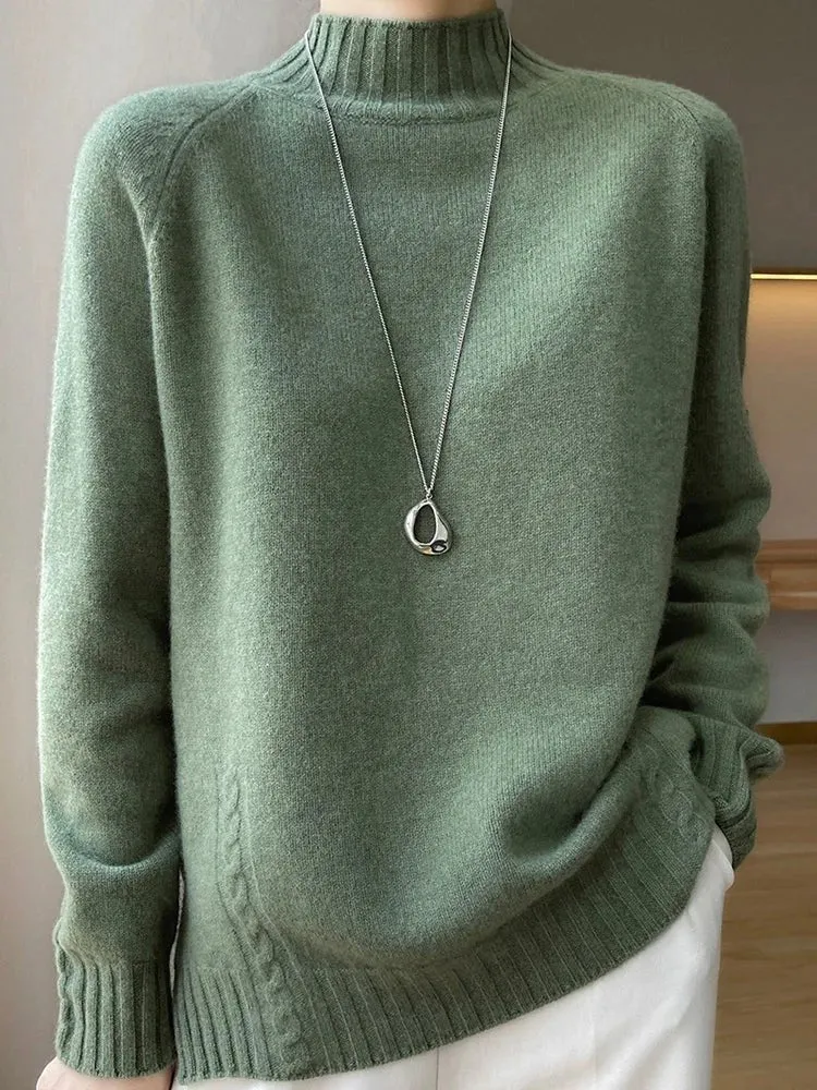 Wollen trui voor dames - 100% merinowol, coltrui met raglanmouwen voor de herfst en winter.