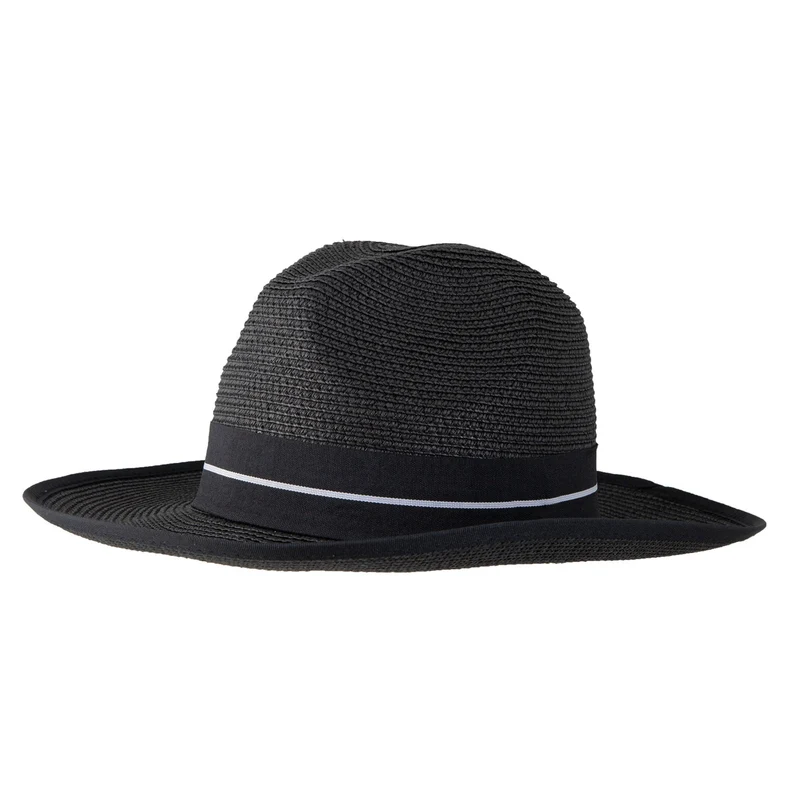 Women’s Straw Fedora Chapeau avec ruban noir rayé