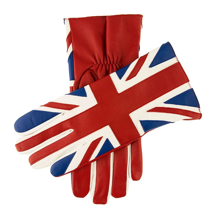 Gants en cuir doublés de soie pour hommes avec motif Union Jack
