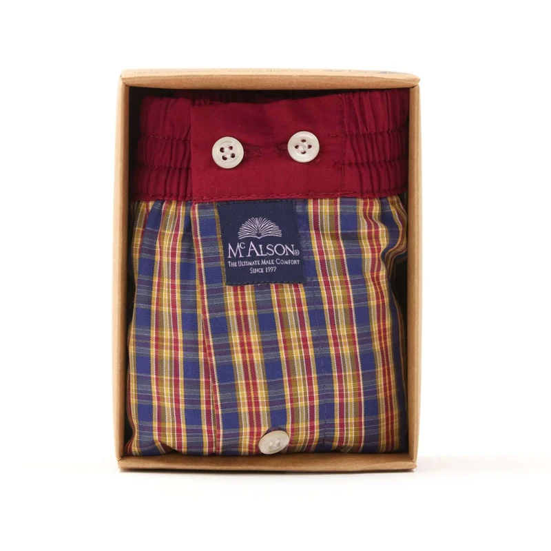 McAlson Boxershort met binnenbroek Checkered navy-geel-bordeaux M5221