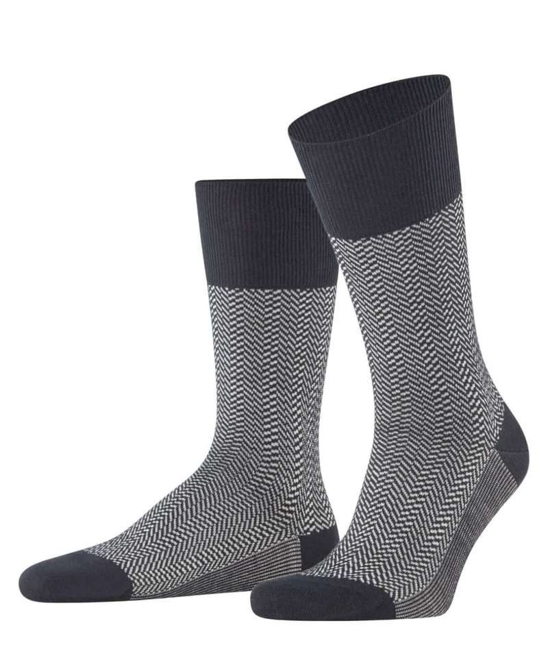FALKE Airport Herringstripe Sokken Heren 12558 3000 black