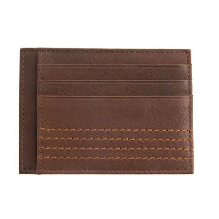Men's Contrast Stitch Pebble Grain Leather Card Holder with RFID Blocking