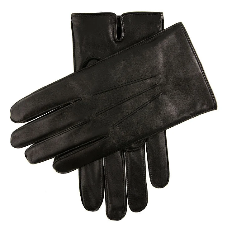 Gants en cuir doublés de molleton à trois points pour hommes