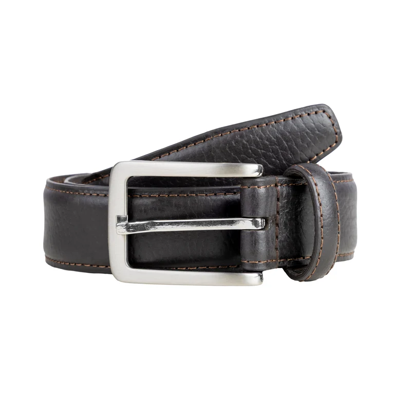 Men's Lined Full-Grain Leather Belt with Satin Nickel Buckle and Pebble Finish