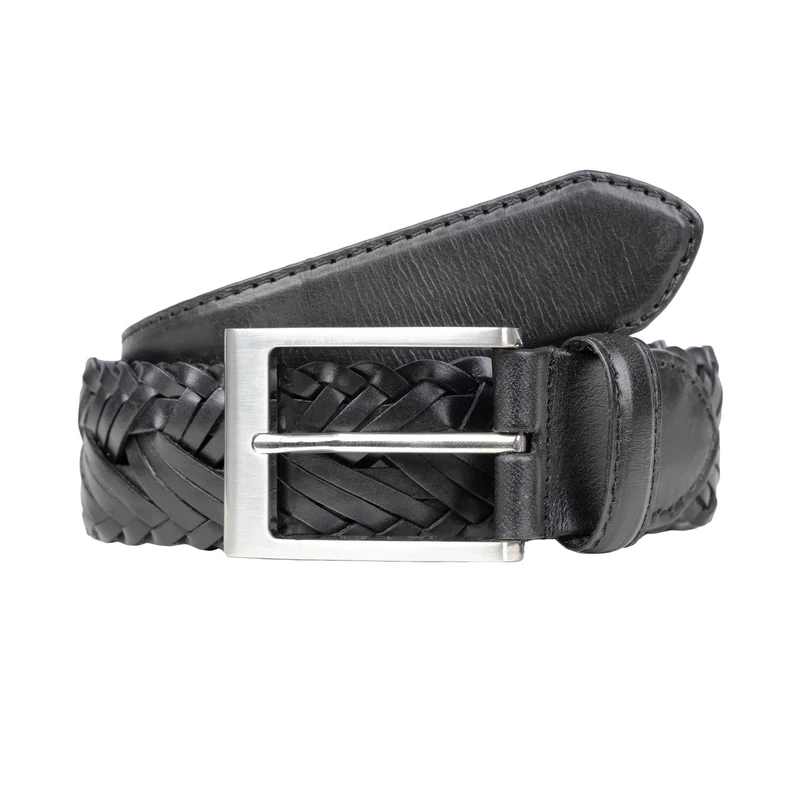Men's Woven Leather Belt with Brushed Silver Buckle