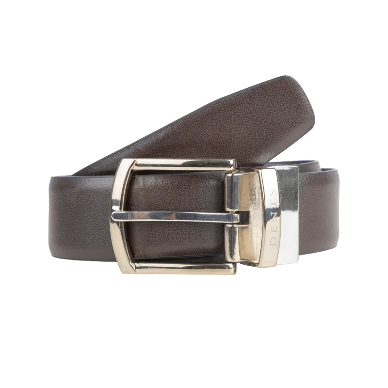 Men's Reversible Leather Belt with Shiny Silver Buckle