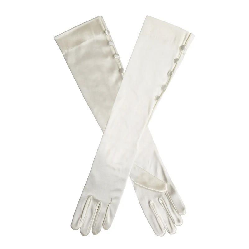 Gants longs en satin sous le coude avec boutons pour femmes