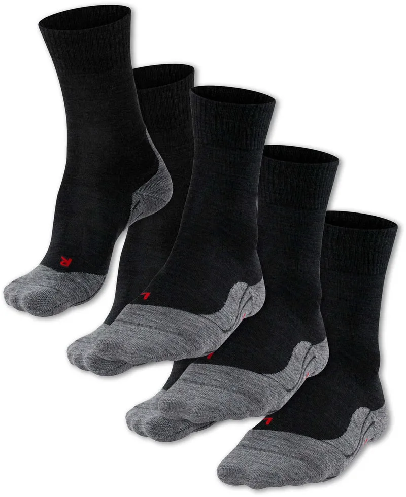 Bundel 3 paar Falke TK5 Wandelsokken Heren - Perfect Schoencontact - Vochtregulerend - Anatomisch Vormgegeven, zwart