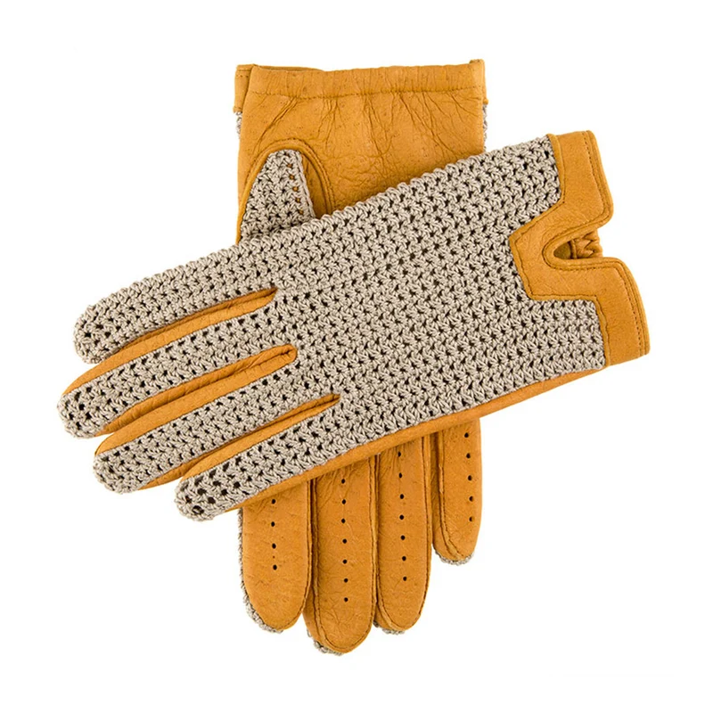 Gants de conduite en cuir de pécari Heritage avec dos en crochet pour hommes