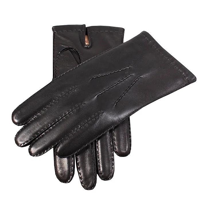Gants en cuir cousus main pour homme, à trois points, doublés en cachemire, à doigts plus courts