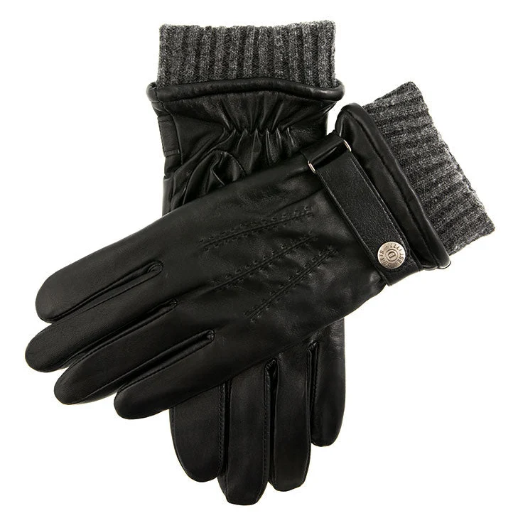 Gants pour hommes en cuir à écran tactile, doublés en mélange de laine à trois points, doigts plus courts