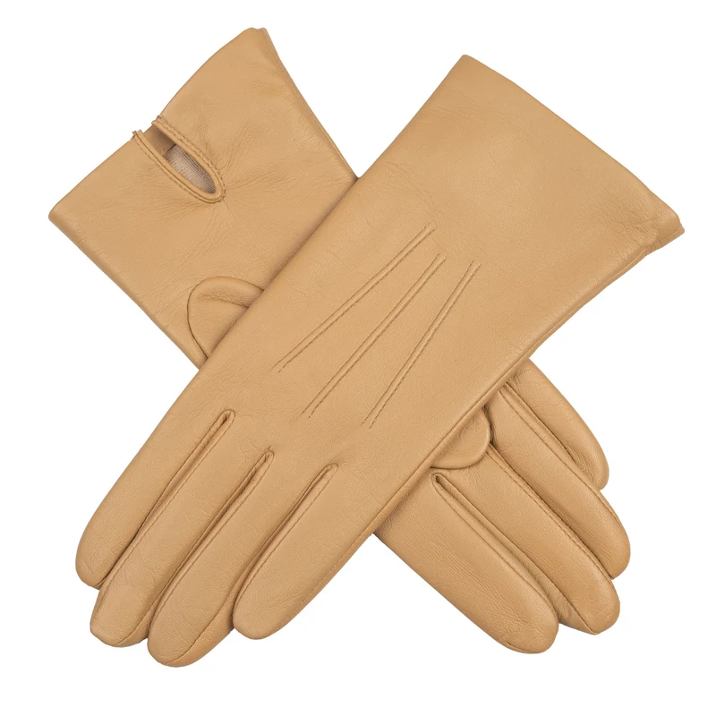 Gants en cuir doublés de soie à trois points pour femmes