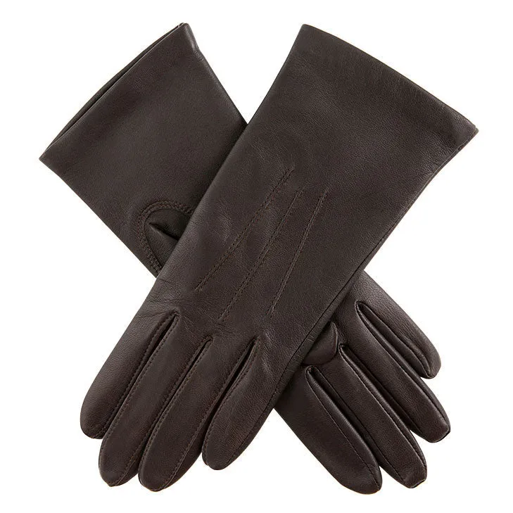 Gants en cuir doublés de soie à trois points pour femmes