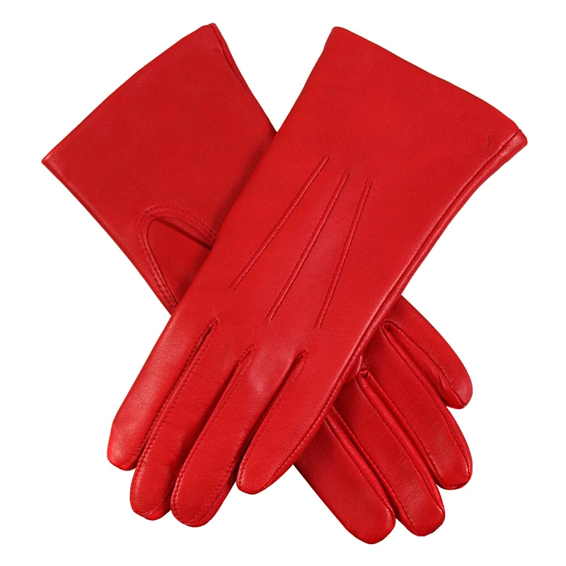 Gants en cuir doublés à trois points pour femmes
