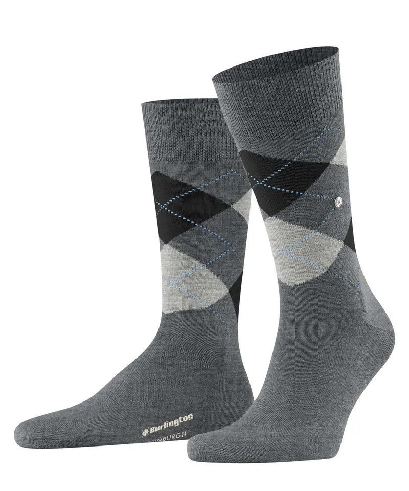 Burlington Edingburgh Sokken Heren 21125 3180 asphalt mel.