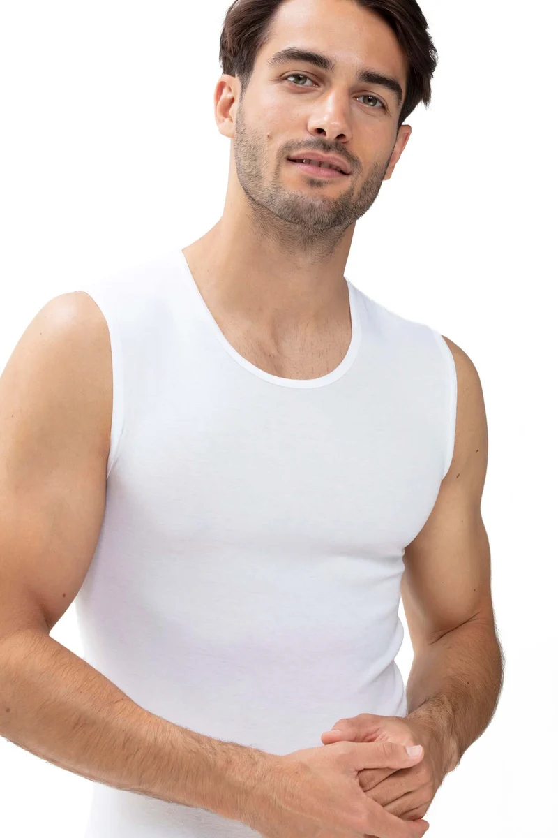 Mey Mouwloos Shirt Casual Cotton Heren 49001 101 weiss