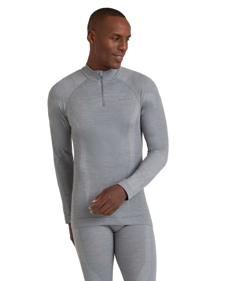 FALKE Zip Shirt Wool Tech Heren 33480 3757 grey-heather