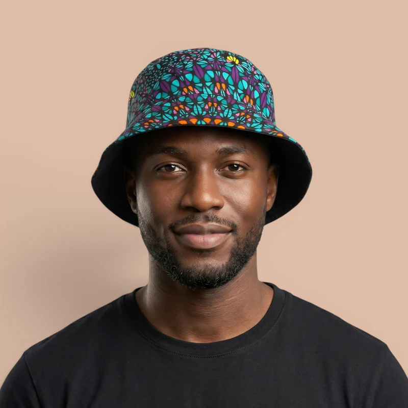 Bucket hat / Vissershoedje met Afrikaanse print - Turkoois Paars Ocean Eye - Kinderen & Volwassenen (Unisex)