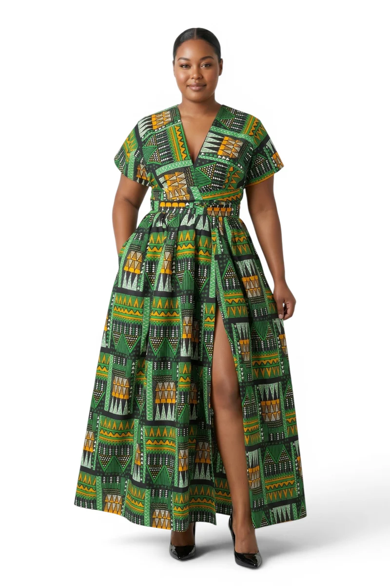 Afrikaanse print Infinity Multiway Maxi Jurk - Verstelbare Split - Groen Emerald Spirit