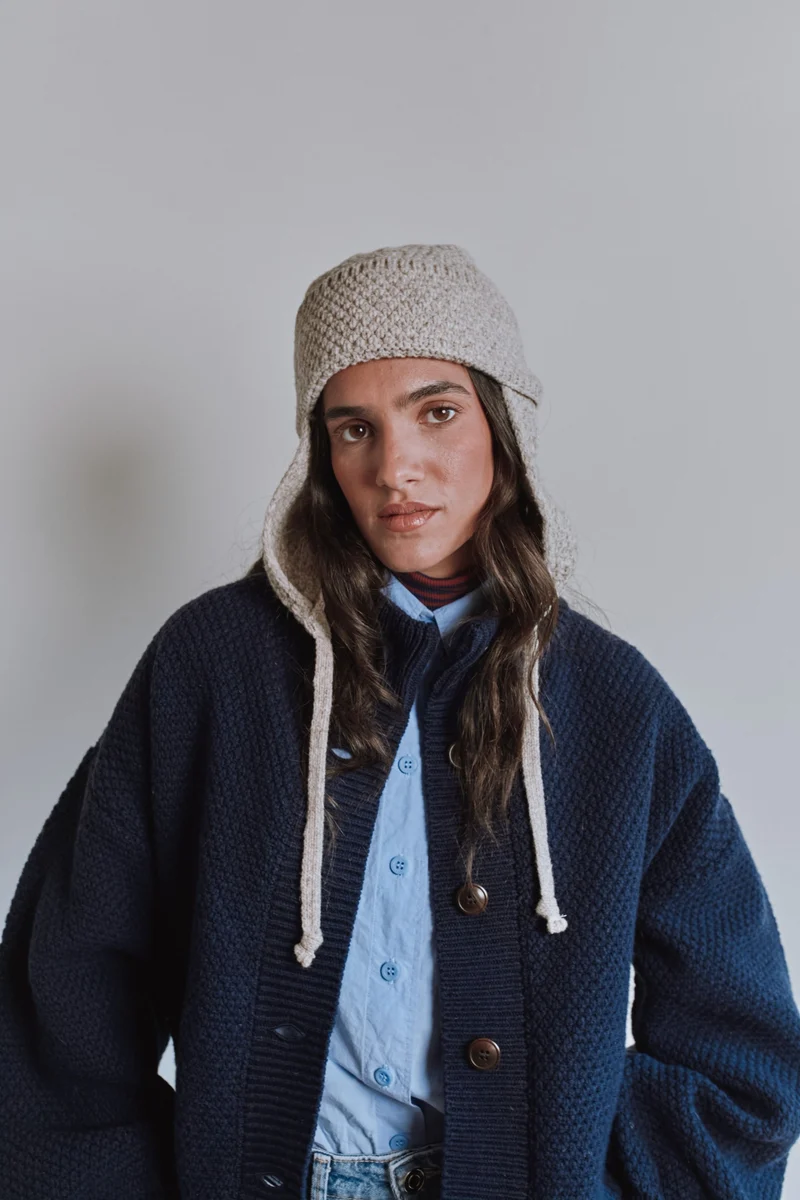 GERONIMO Ear Flap Beanie in Merino Wool - Beige