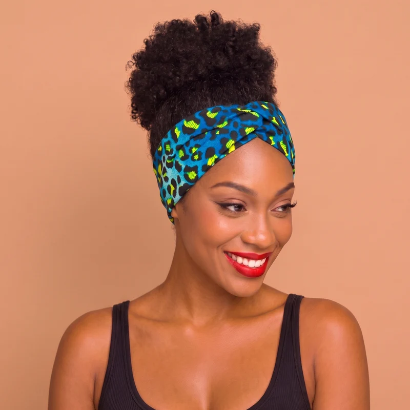 Haarband / Hoofdband in Afrikaanse print - Blauw Luipaard Spots