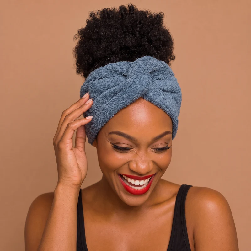 Haarband met buigbare metaaldraad - Blauw Towel Fabric