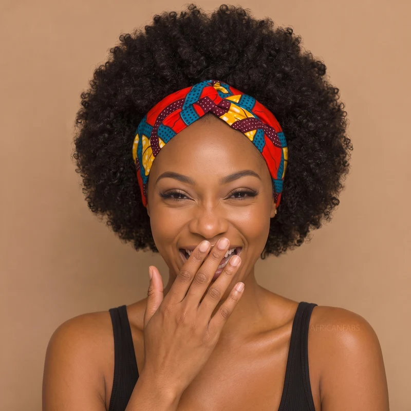 Haarband met buigbare metaaldraad - Rood Blauw Yellow African print cotton