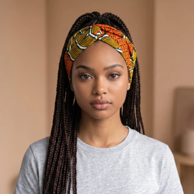 Haarband met buigbare metaaldraad - Oranje African print cotton