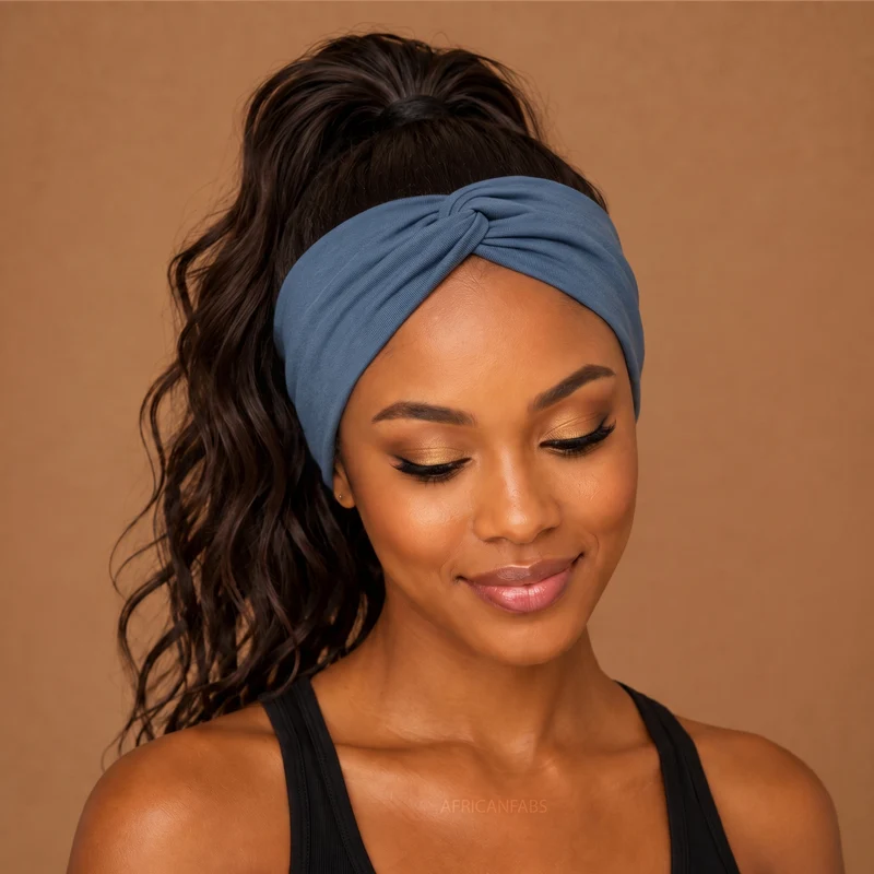 Haarband met buigbare metaaldraad - Blauw Bamboo Fine ribbon