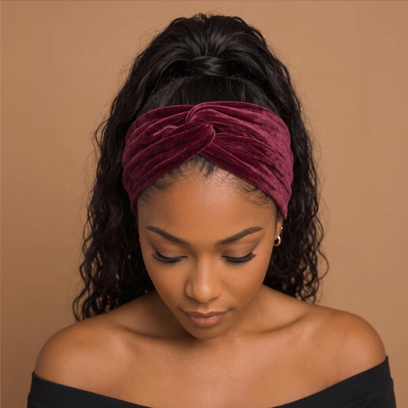 Haarband met buigbare metaaldraad - Bordeauxrood Corduroy Fabric