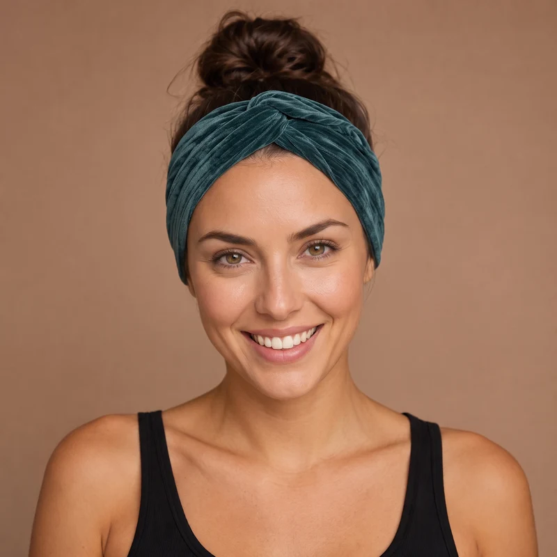 Haarband met buigbare metaaldraad - Groen Corduroy Fabric