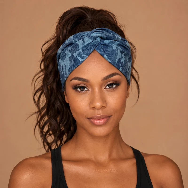 Haarband met buigbare metaaldraad - Blauw Camouflage Jeanslook