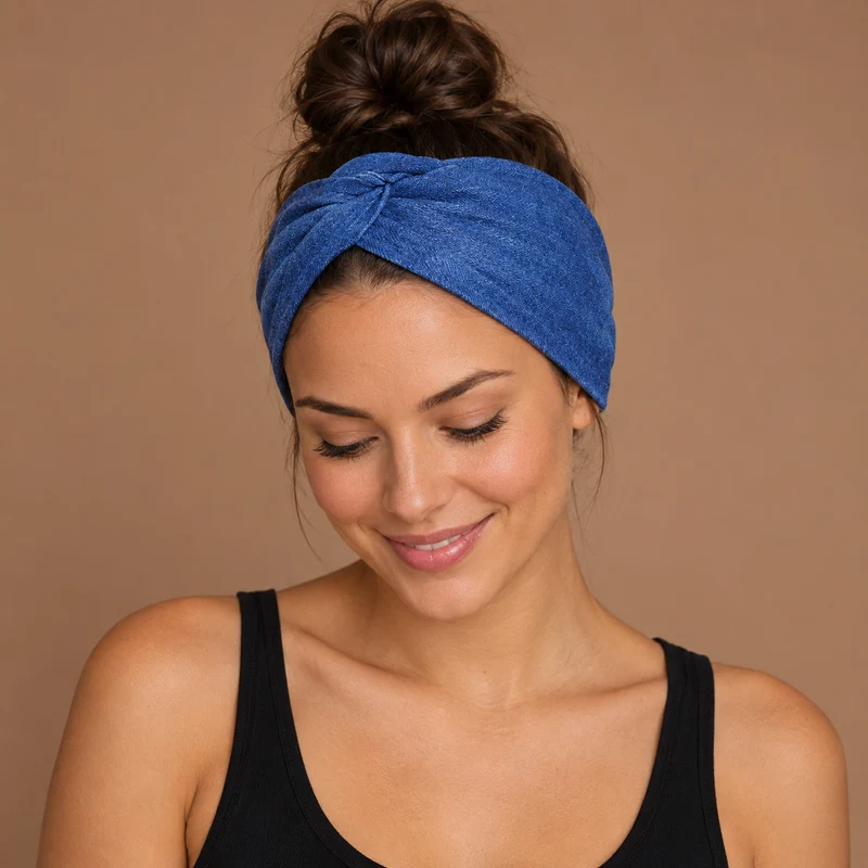 Haarband met buigbare metaaldraad - Blauw Jeanslook