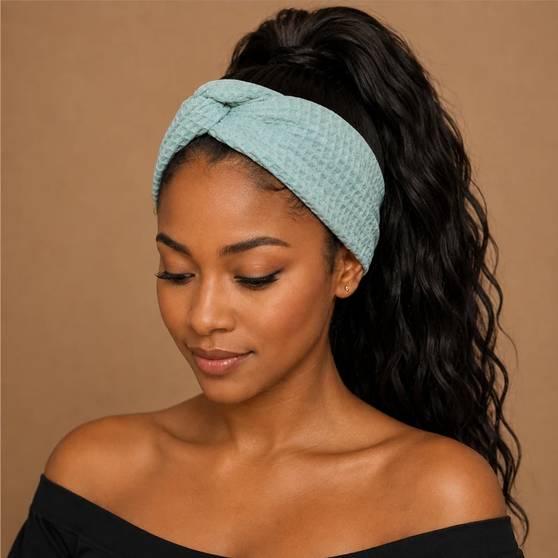 Haarband met buigbare metaaldraad - Lichtblauw Waffle fabric