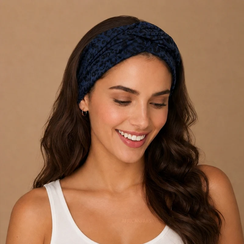 Haarband met buigbare metaaldraad - Blauw Zwart Leopard