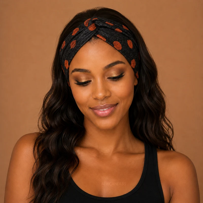 Haarband met buigbare metaaldraad - Oranje Grijs Dots