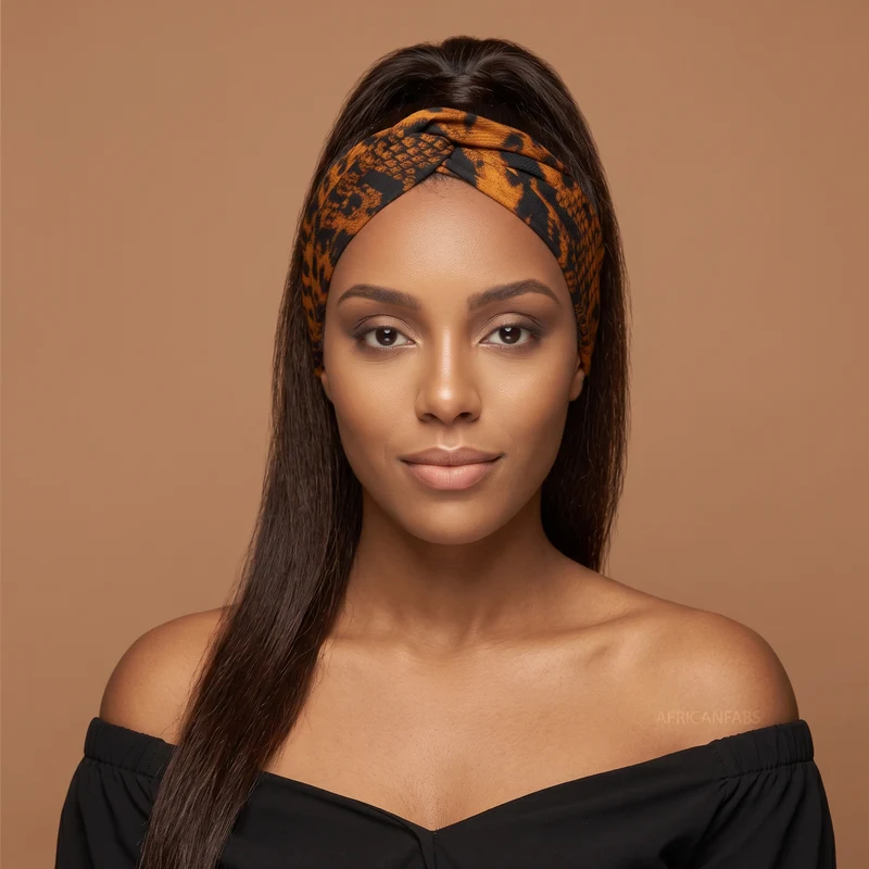 Haarband met buigbare metaaldraad - Oranje Zwart Animal Print