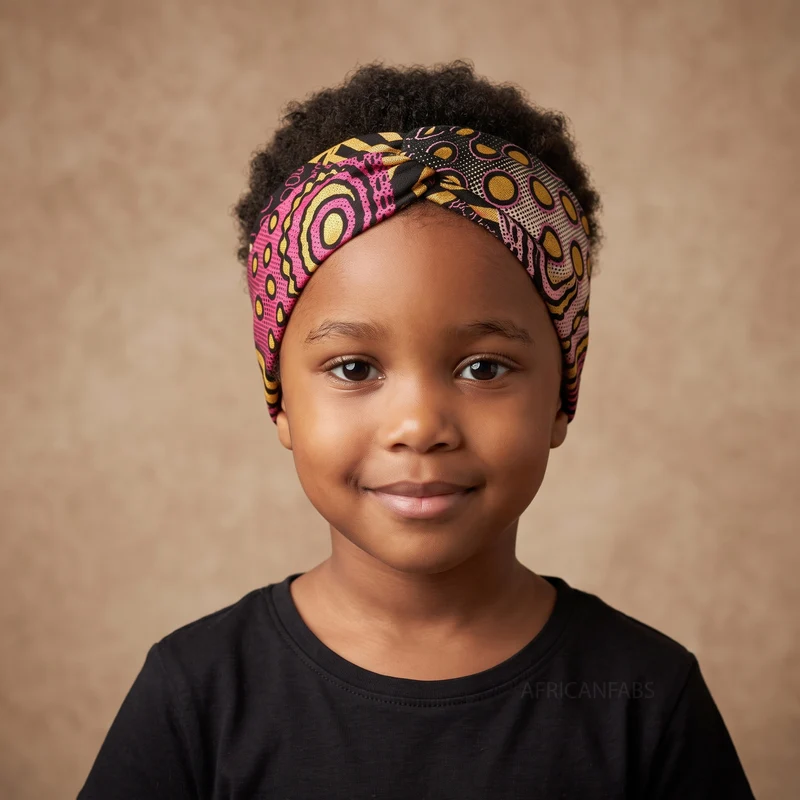 Haarband / Hoofdband voor Kinderen in Afrikaanse print - Roze Goud Cosmic Orb